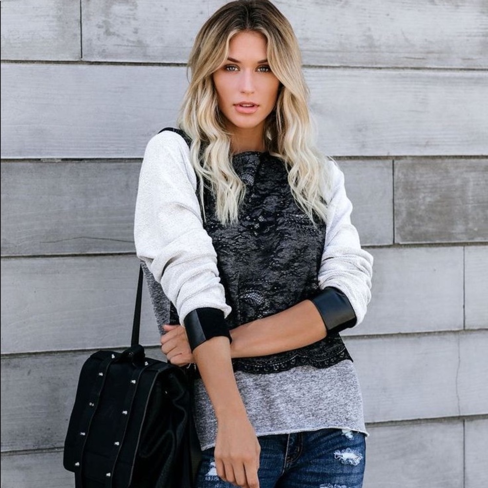 Mixed Media Contrast Pullover